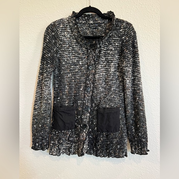 BCBGMaxazria Alpaca Mohair button cardigan size medium black/gray - Picture 1 of 6